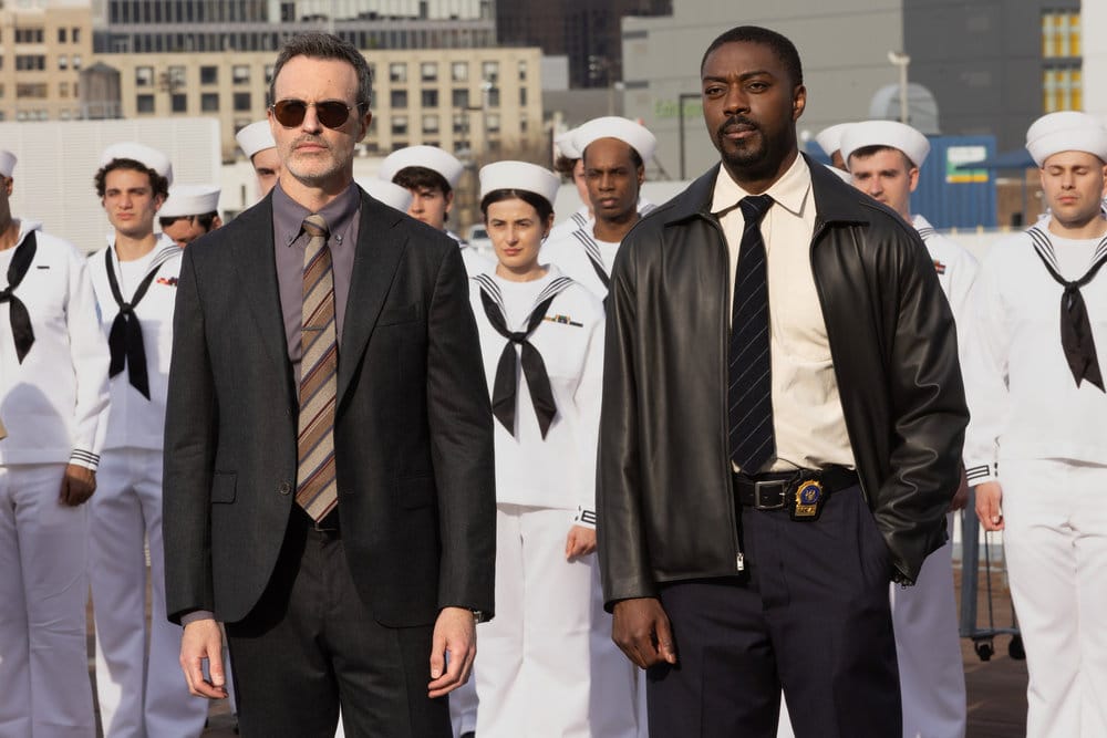 LAW & ORDER -- "Liberty" Episode 25021 -- Pictured: (l-r) Reid Scott as Detective Vincent Riley, David Ajala as Det. Theo Walker -- (Photo by: Will Hart/NBC)